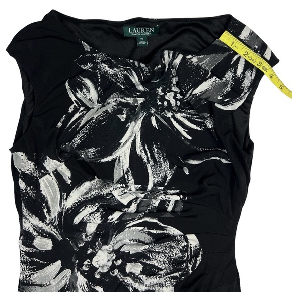 Lauren Ralph Lauren Boatneck Black & White Midi Floral Print Dress Sz: 10 - Picture 9 of 13